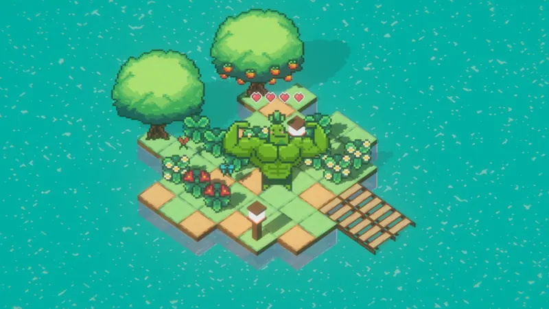 SpinKnight gameplay: a muscular plant monster flexing on a small floating island